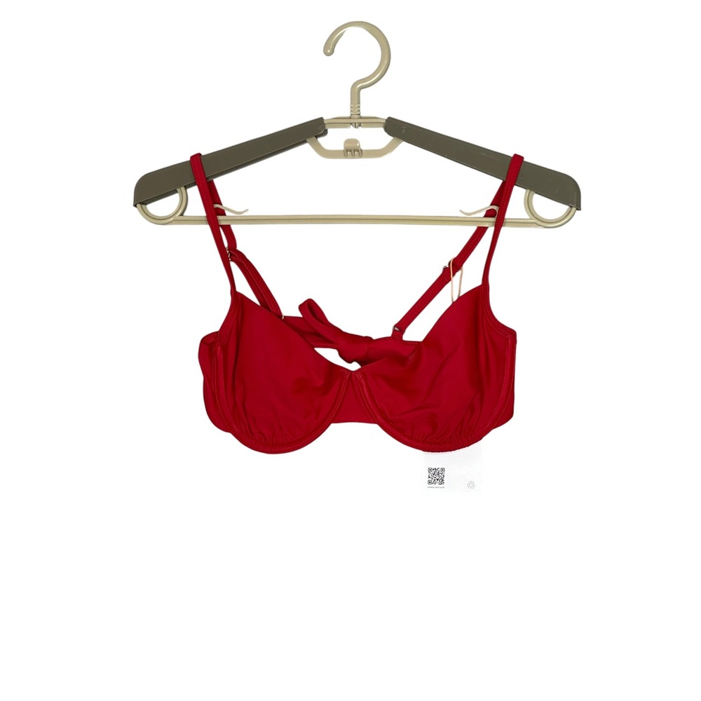 NWT Quince Womens Italian Demi Bikini Top Small Underwire Cherry‎ Red
